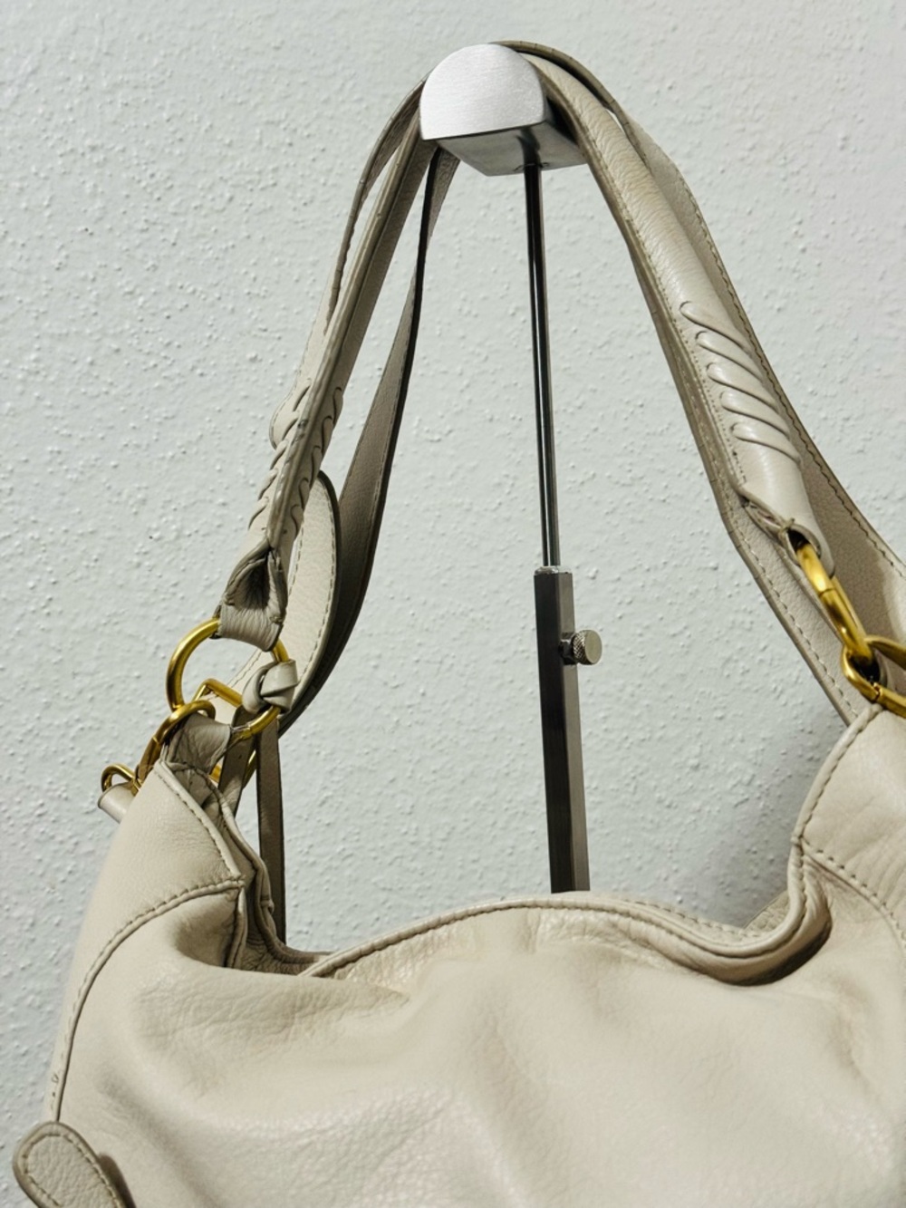 Isabella Fiore Cream Shoulder Bag with Gold Embroidered Motif - Picture 9 of 16